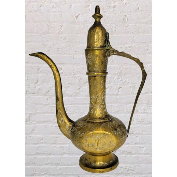 Vintage Brass Tea Pot Pitcher Indian Made Boho Decor - Picture 1 of 14